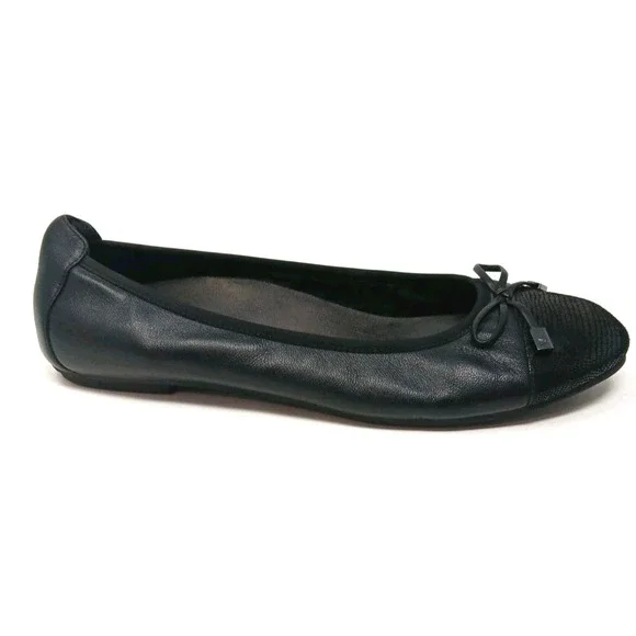 Vionic Minna Black Leather Ballet Flats Bow Cap Toe Women’s Size 11 Medium - Picture 4 of 8